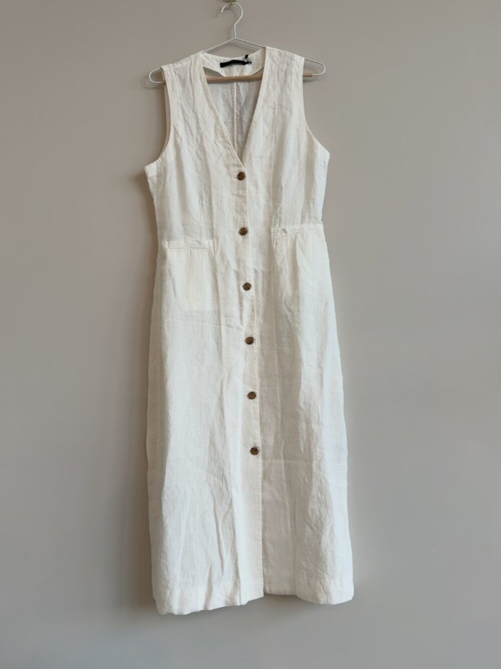 Jenni Kayne Callan Dress Ivory Linen Button Front Midi NWT Size M
